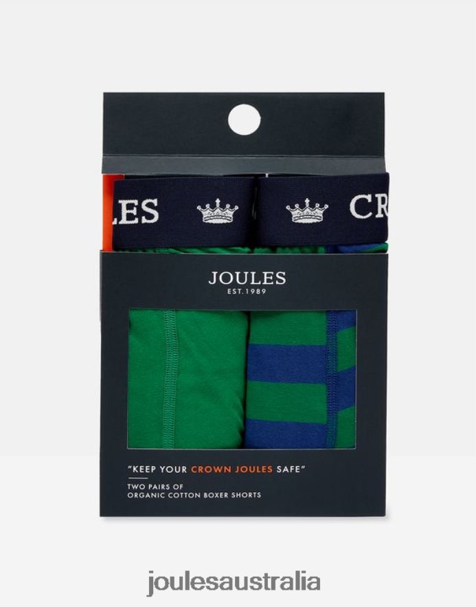 Joules Accessories Men Crown Cotton Boxers 2 Pack NVVNL172 GREEN BLUE STRIPE