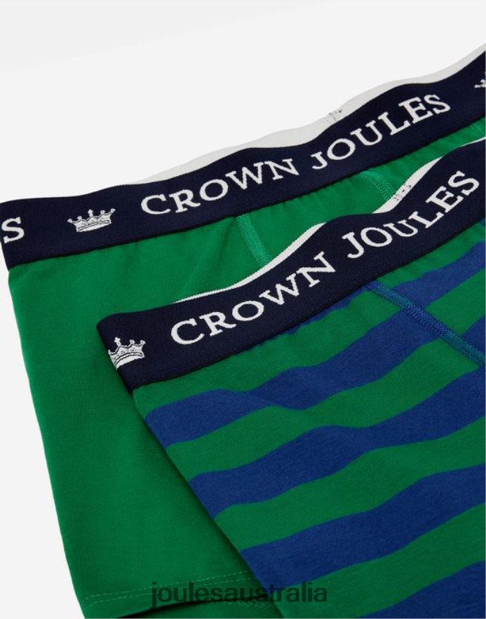 Joules Accessories Men Crown Cotton Boxers 2 Pack NVVNL172 GREEN BLUE STRIPE