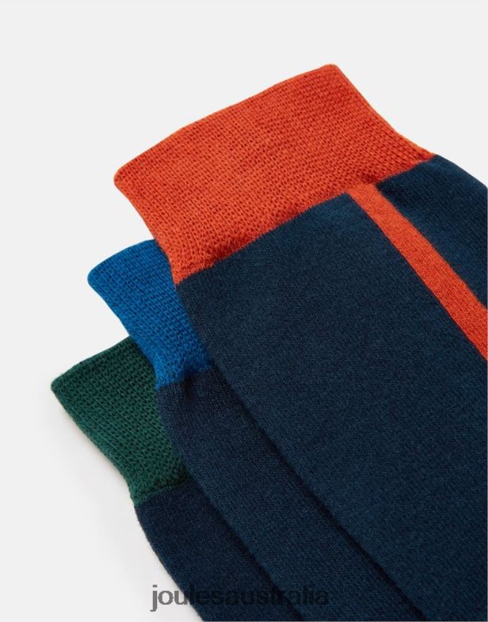 Joules Accessories Men Striking Cotton Socks 3 Pack NVVNL254 NAVY COLOUR BLOCK