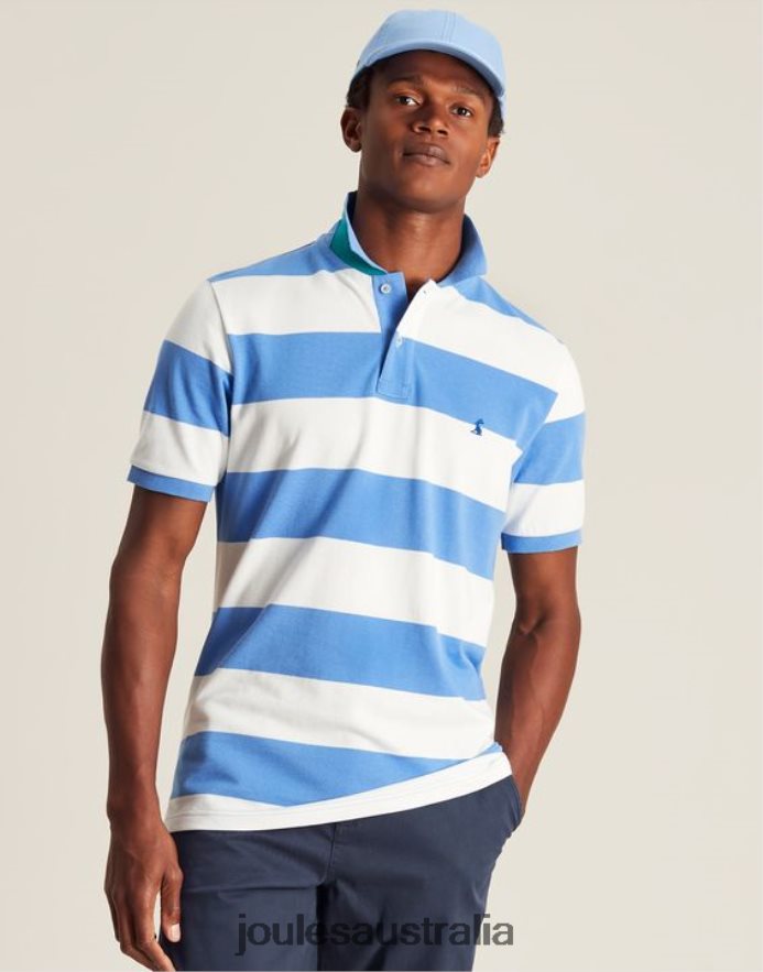 Joules Apparel Men Filbert Polo Shirt NVVNL201 MID BLUE WHITE STRIPE