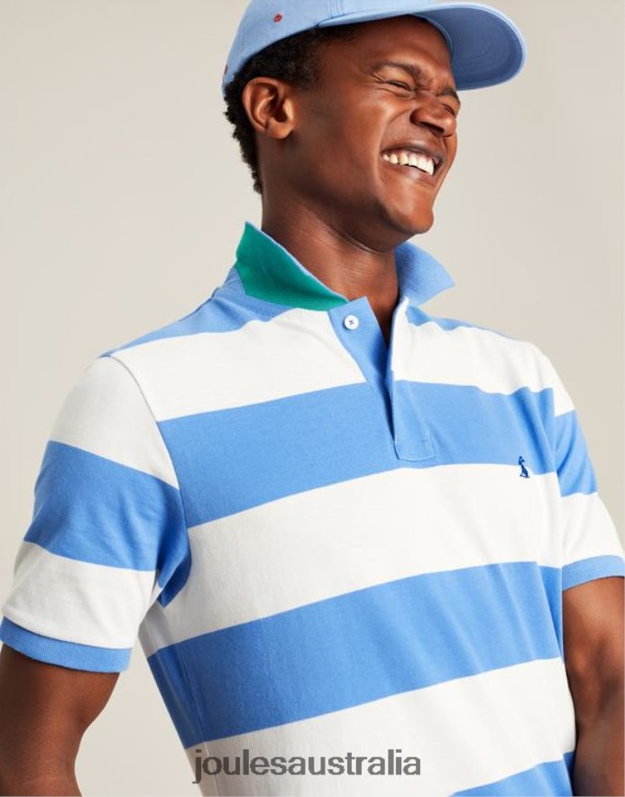Joules Apparel Men Filbert Polo Shirt NVVNL201 MID BLUE WHITE STRIPE