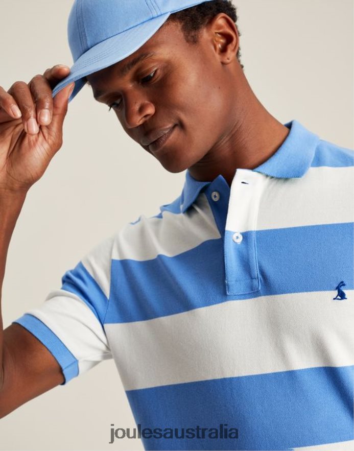 Joules Apparel Men Filbert Polo Shirt NVVNL201 MID BLUE WHITE STRIPE
