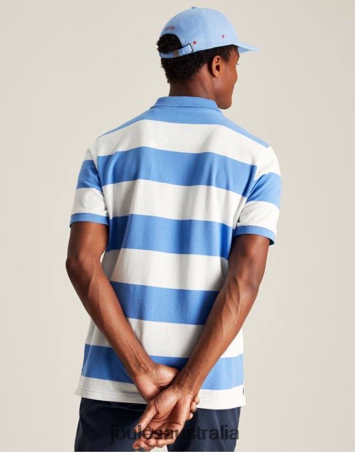 Joules Apparel Men Filbert Polo Shirt NVVNL201 MID BLUE WHITE STRIPE