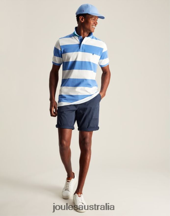 Joules Apparel Men Filbert Polo Shirt NVVNL201 MID BLUE WHITE STRIPE