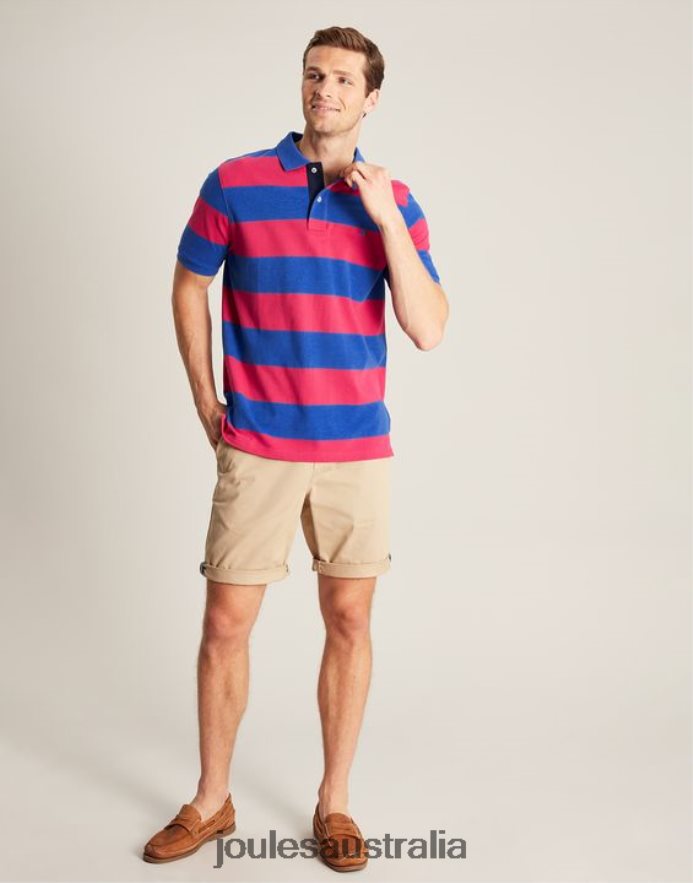 Joules Apparel Men Filbert Polo Shirt NVVNL204 MID BLUE PINK STRIPE