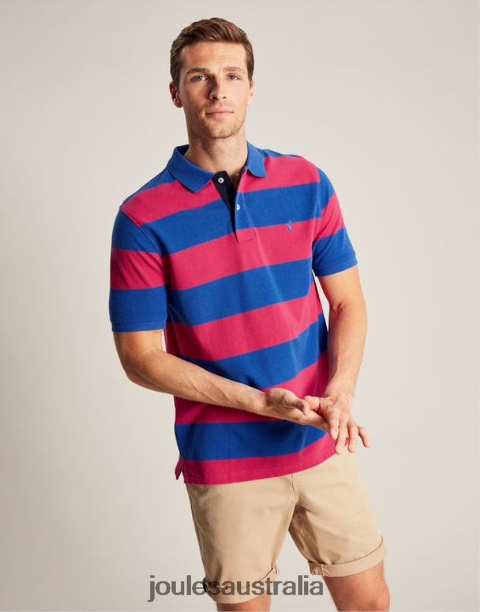 Joules Apparel Men Filbert Polo Shirt NVVNL204 MID BLUE PINK STRIPE