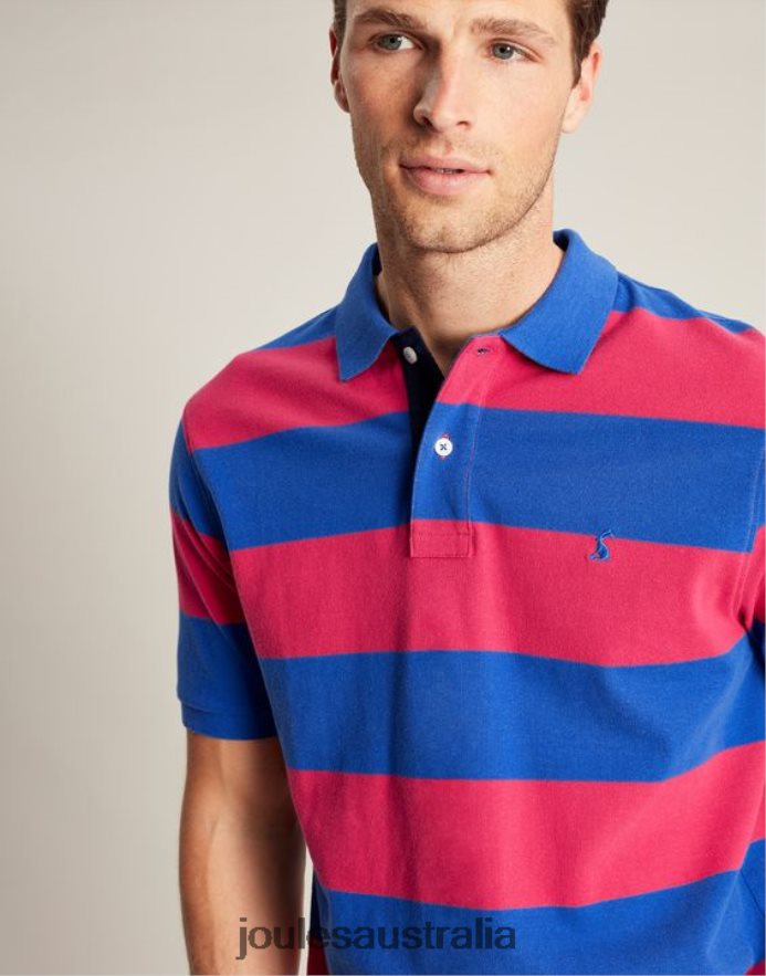 Joules Apparel Men Filbert Polo Shirt NVVNL204 MID BLUE PINK STRIPE