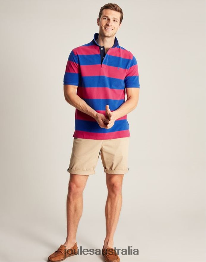 Joules Apparel Men Filbert Polo Shirt NVVNL204 MID BLUE PINK STRIPE