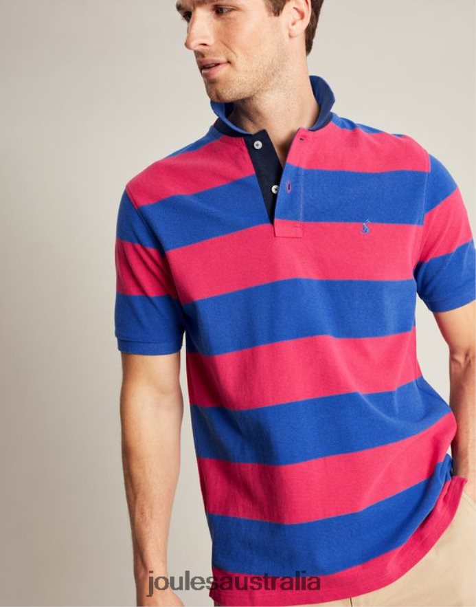 Joules Apparel Men Filbert Polo Shirt NVVNL204 MID BLUE PINK STRIPE