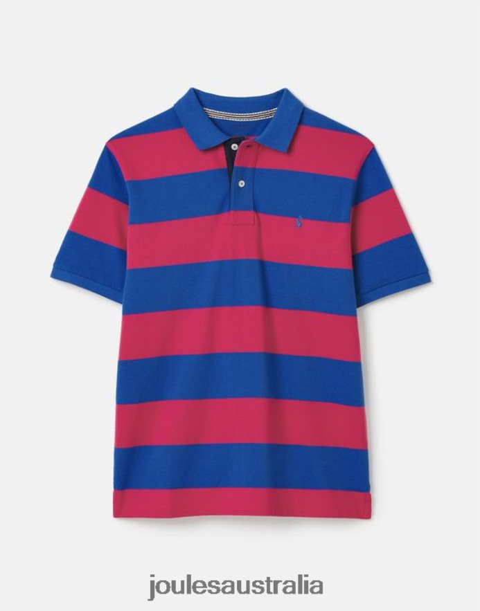 Joules Apparel Men Filbert Polo Shirt NVVNL204 MID BLUE PINK STRIPE