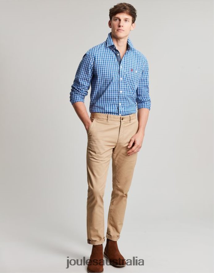 Joules Apparel Men Abbott Classic Fit Peached Poplin Shirt NVVNL212 BLUE GINGHAM