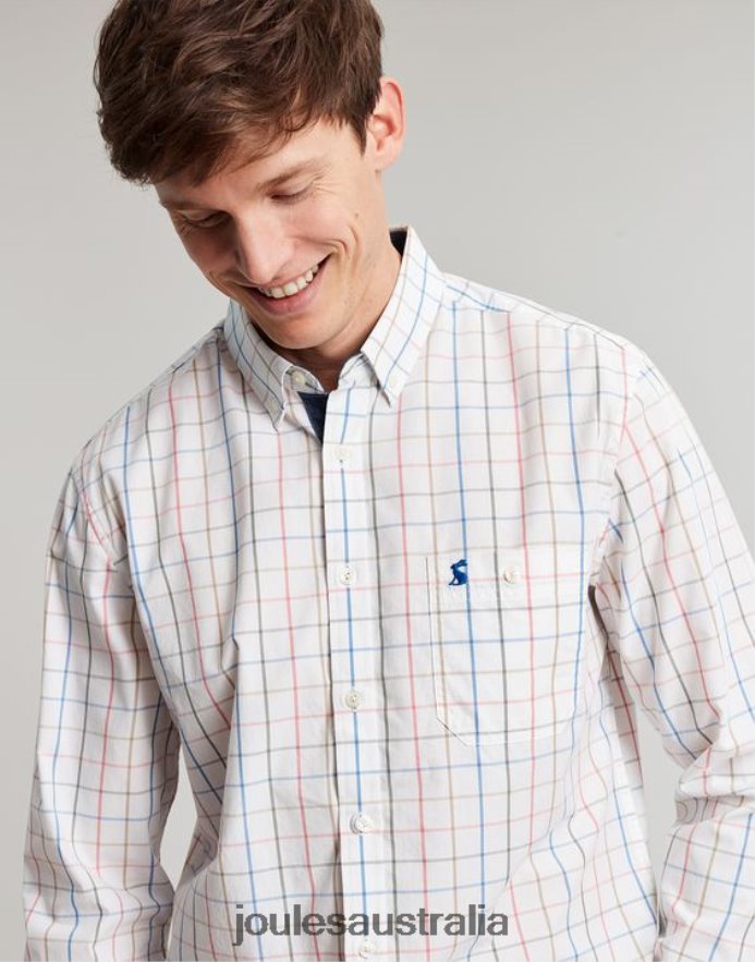 Joules Apparel Men Abbott Classic Fit Peached Poplin Shirt NVVNL244 MULTI CHECK