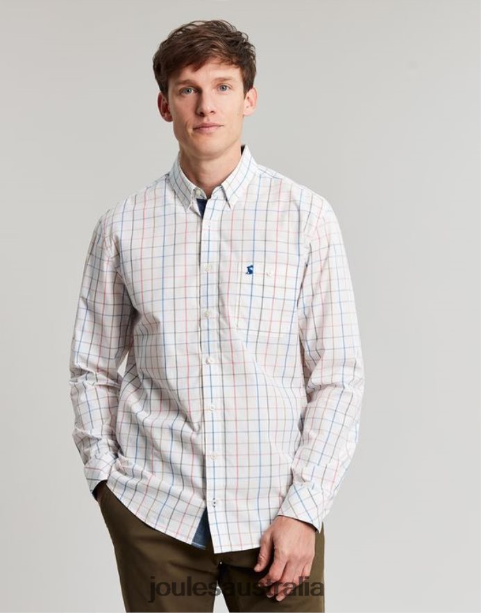 Joules Apparel Men Abbott Classic Fit Peached Poplin Shirt NVVNL244 MULTI CHECK