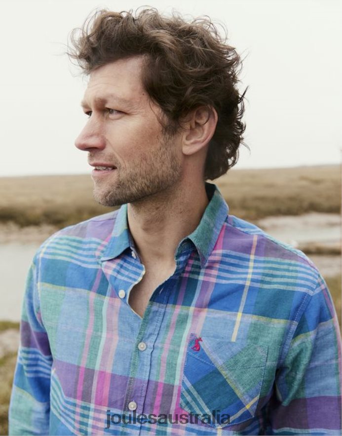 Joules Apparel Men Bayard Classic Fit Shirt NVVNL223 PINK BLUE CHECK