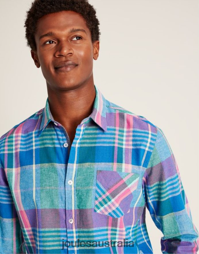 Joules Apparel Men Bayard Classic Fit Shirt NVVNL223 PINK BLUE CHECK