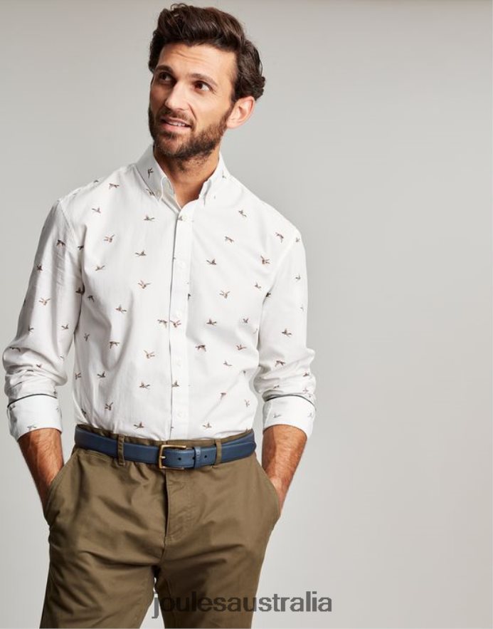 Joules Apparel Men Invitation Classic Fit Printed Shirt NVVNL227 WHITE DUCKS