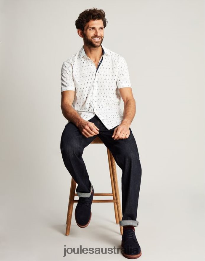 Joules Apparel Men Lloyd Classic Fit Printed Shirt NVVNL238 WHITE