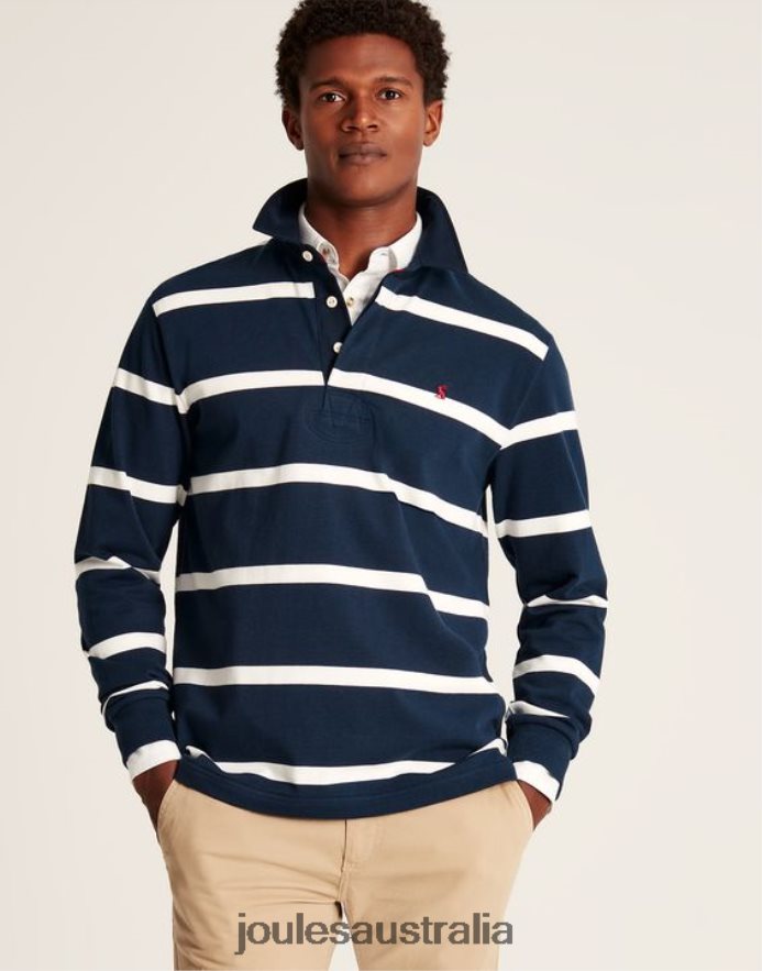 Joules Apparel Men Onside Rugby Shirt NVVNL178 NAVY CREME STRIPE