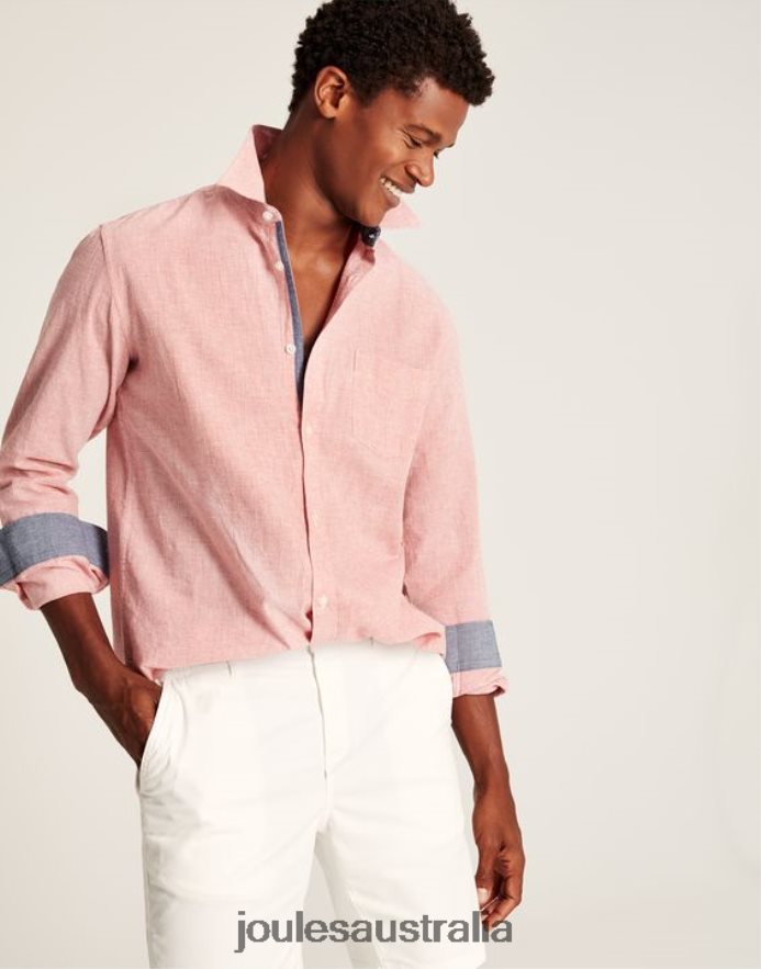 Joules Apparel Men Tilford Linen Blend Classic Fit Shirt NVVNL171 PINK HOUNDSTOOTH