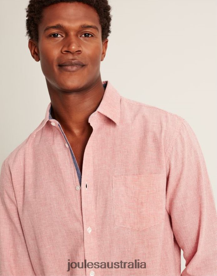 Joules Apparel Men Tilford Linen Blend Classic Fit Shirt NVVNL171 PINK HOUNDSTOOTH