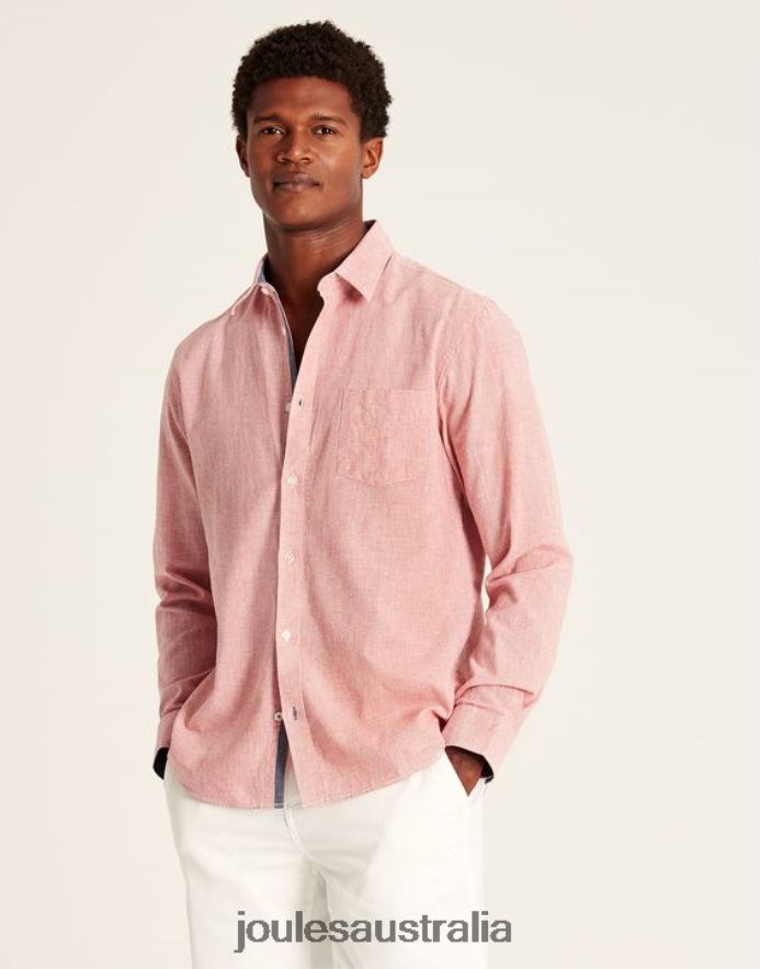Joules Apparel Men Tilford Linen Blend Classic Fit Shirt NVVNL171 PINK HOUNDSTOOTH
