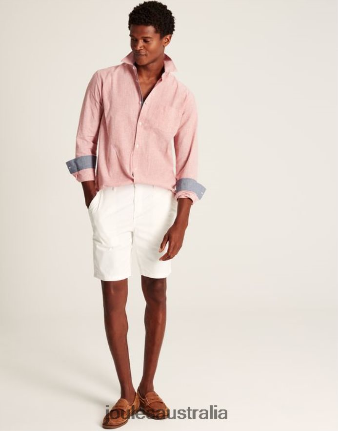 Joules Apparel Men Tilford Linen Blend Classic Fit Shirt NVVNL171 PINK HOUNDSTOOTH