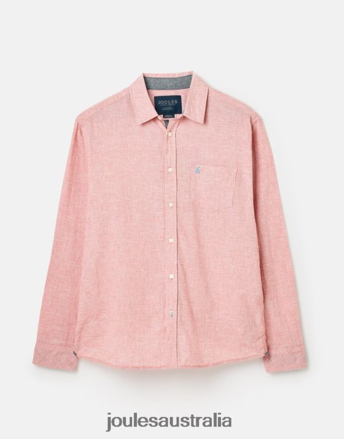 Joules Apparel Men Tilford Linen Blend Classic Fit Shirt NVVNL171 PINK HOUNDSTOOTH