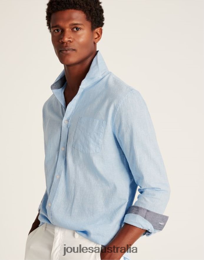 Joules Apparel Men Tilford Linen Blend Classic Fit Shirt NVVNL185 BLUE HOUNDSTOOTH