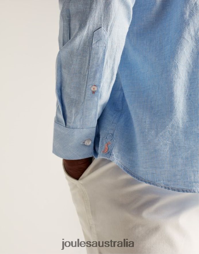 Joules Apparel Men Tilford Linen Blend Classic Fit Shirt NVVNL185 BLUE HOUNDSTOOTH