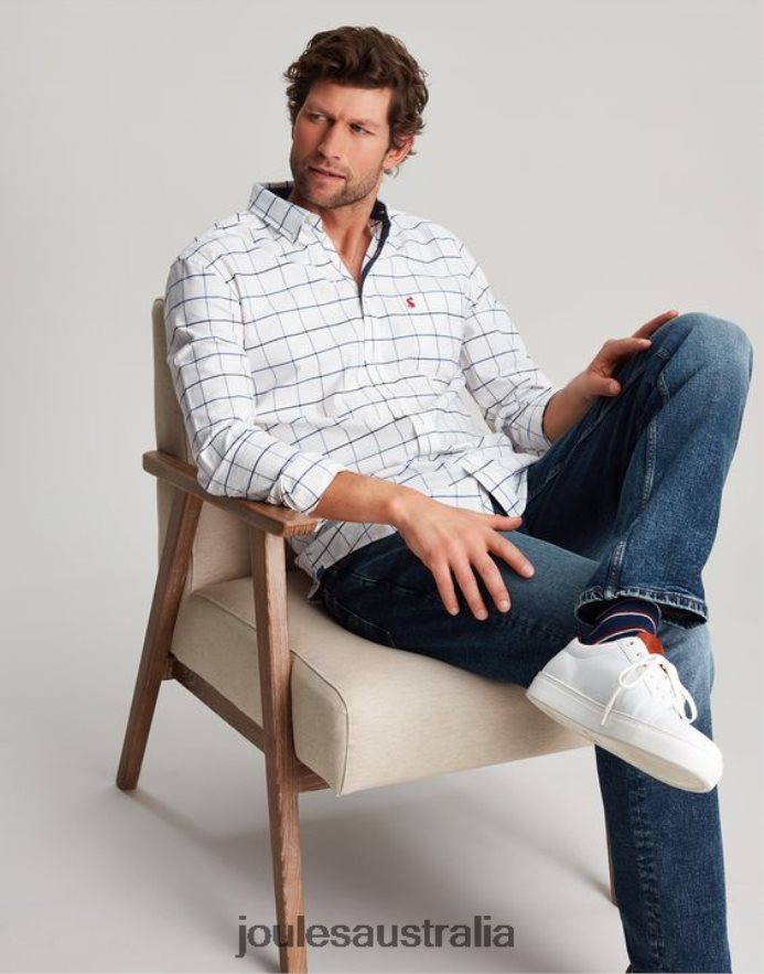Joules Apparel Men Welford Long Sleeve Classic Fit Check Shirt NVVNL241 WHITE CHECK