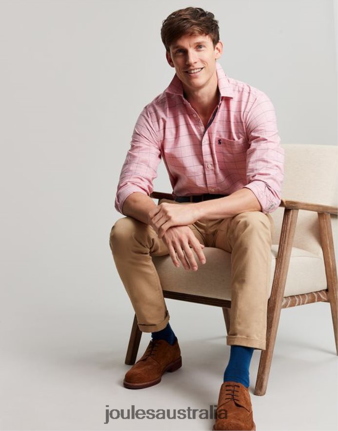 Joules Apparel Men Welford Long Sleeve Classic Fit Check Shirt NVVNL247 PINK CHECK