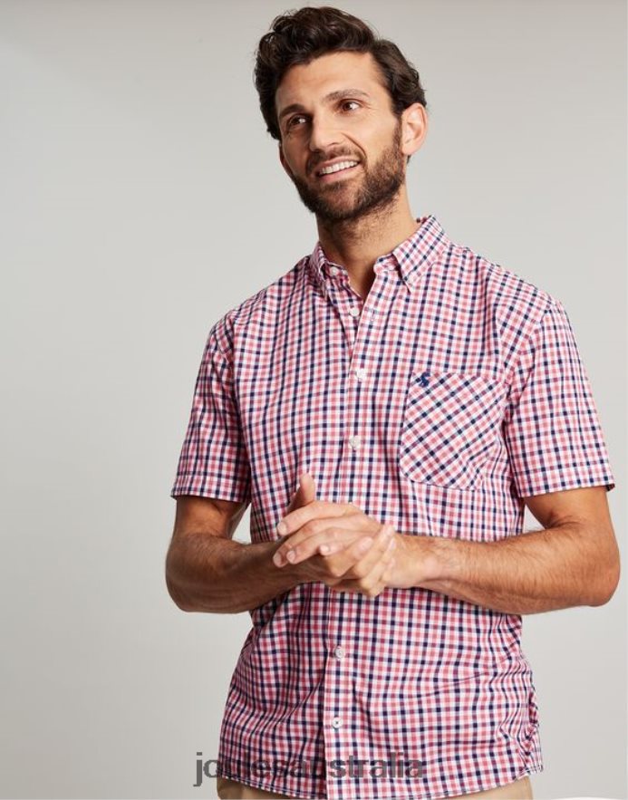 Joules Apparel Men Wilson Classic Fit Check Shirt NVVNL220 PINK NAVY GINGHAM