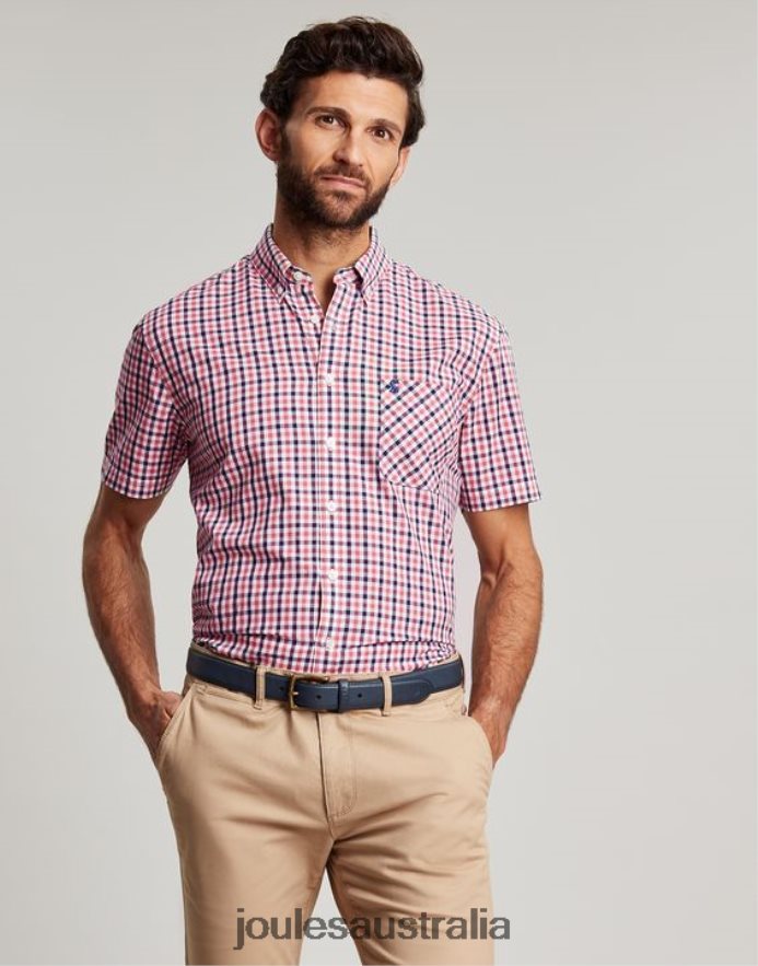 Joules Apparel Men Wilson Classic Fit Check Shirt NVVNL220 PINK NAVY GINGHAM