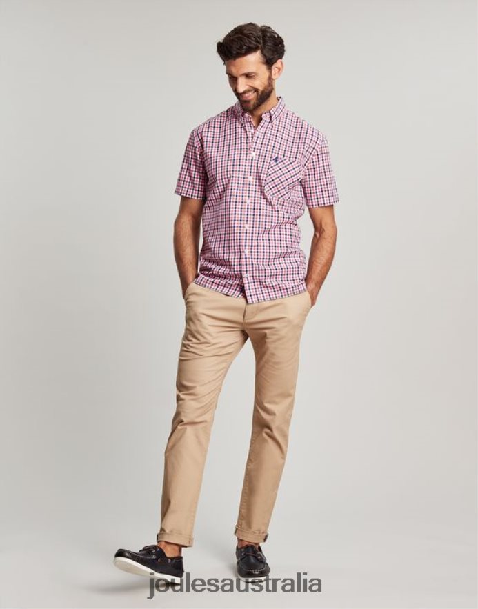 Joules Apparel Men Wilson Classic Fit Check Shirt NVVNL220 PINK NAVY GINGHAM