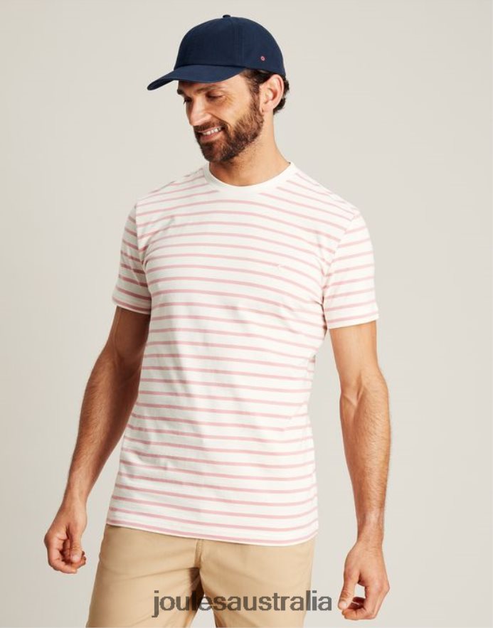 Joules Apparel Men Boathouse Striped T-Shirt NVVNL208 PINK WHITE STRIPE