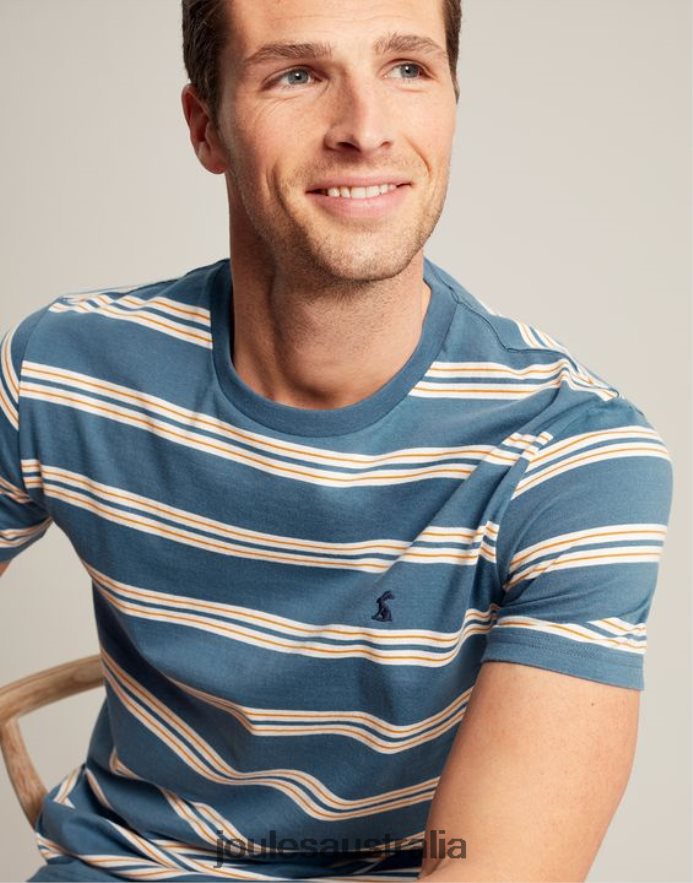 Joules Apparel Men Boathouse Striped T-Shirt NVVNL210 BLUE GOLD STRIPE