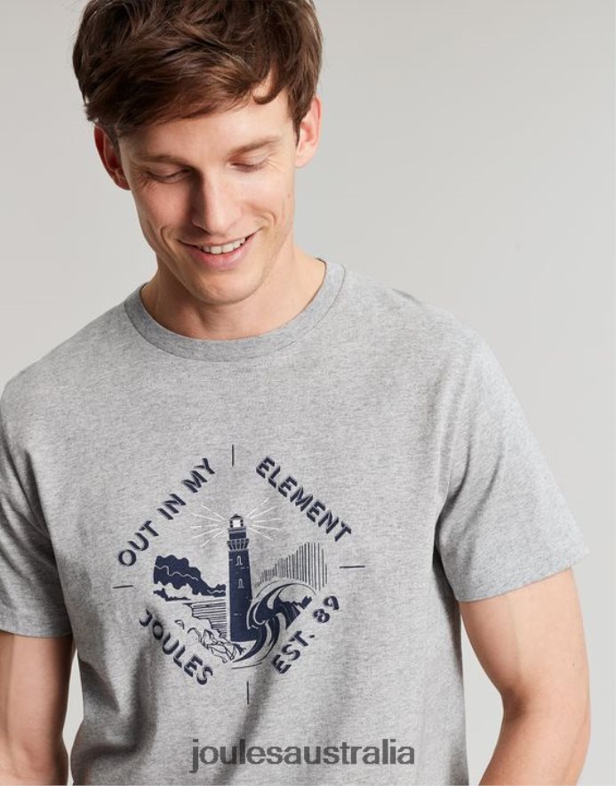 Joules Apparel Men Flynn Graphic T-Shirt NVVNL184 GREY MARL