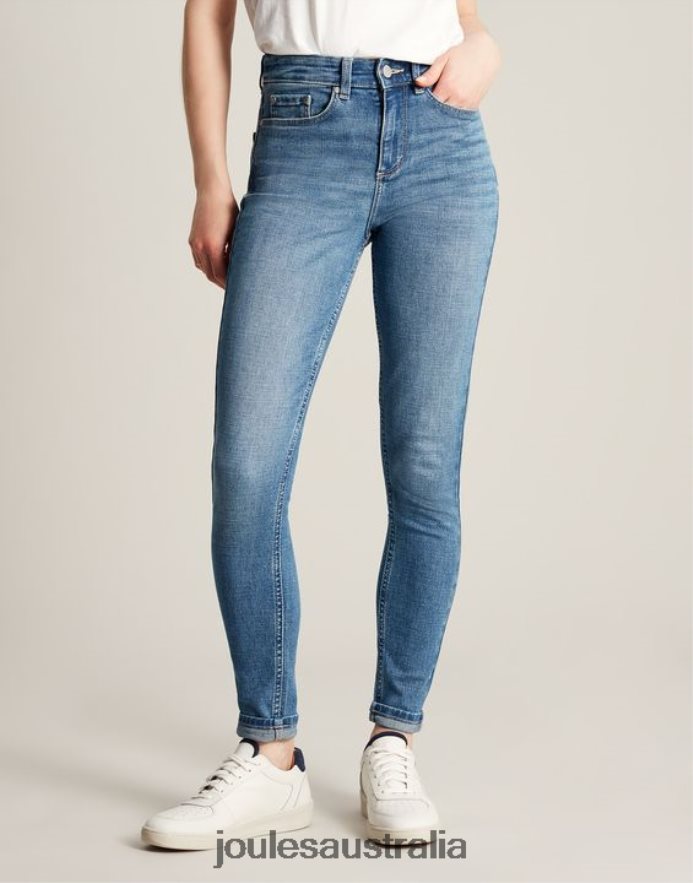 Joules Apparel Women Monroe High Rise Stretch Skinny Jeans NVVNL1 LIGHT DENIM