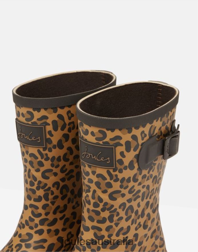 Joules Footwear Women Molly Mid Height Leopard Printed Rain Boots NVVNL148 TAN LEOPARD