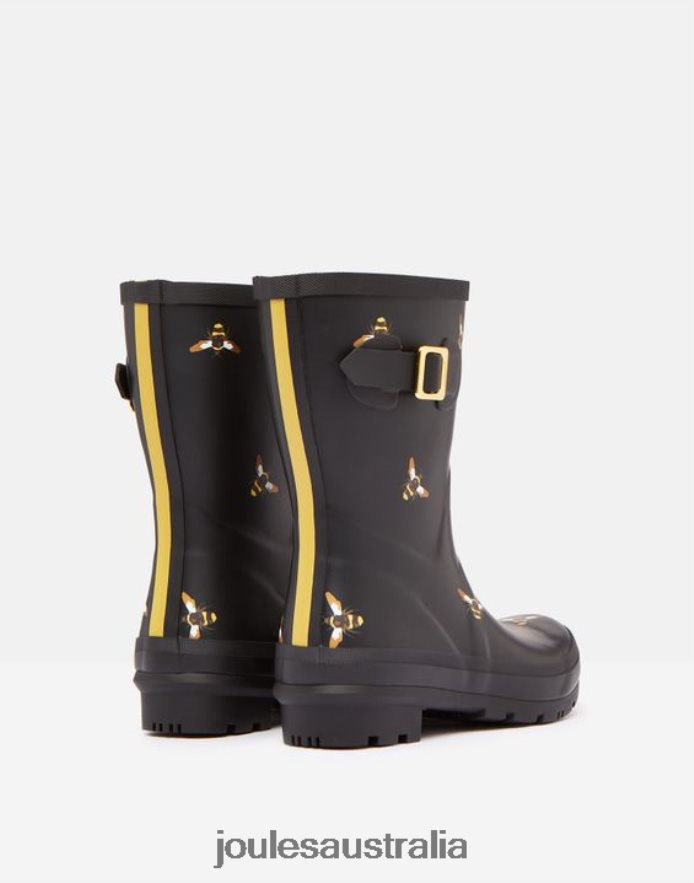 Joules Footwear Women Molly Mid Height Printed Rain Boots NVVNL6 BLACK METALLIC BEES