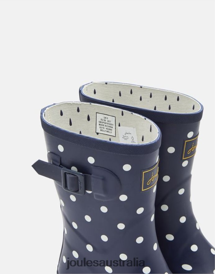Joules Footwear Women Molly Printed Mid Height Rain Boots NVVNL145 FRENCH NAVY SPOT