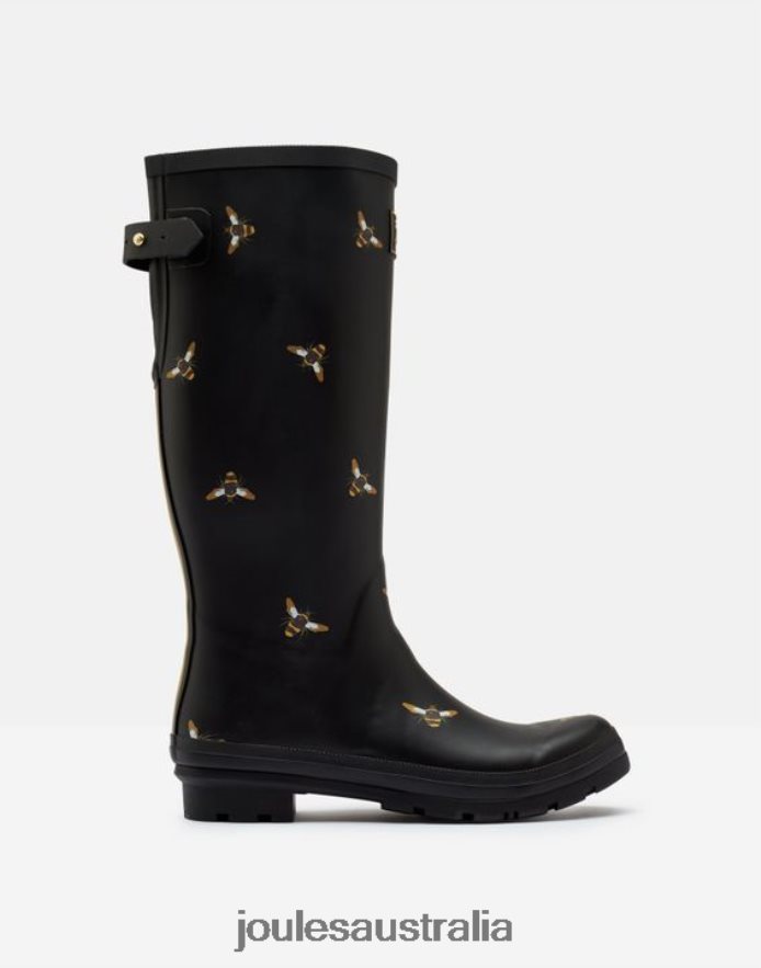 Joules Footwear Women Rain Boot Print With Adjustable Back Gusset NVVNL147 BLACK METALLIC BEES