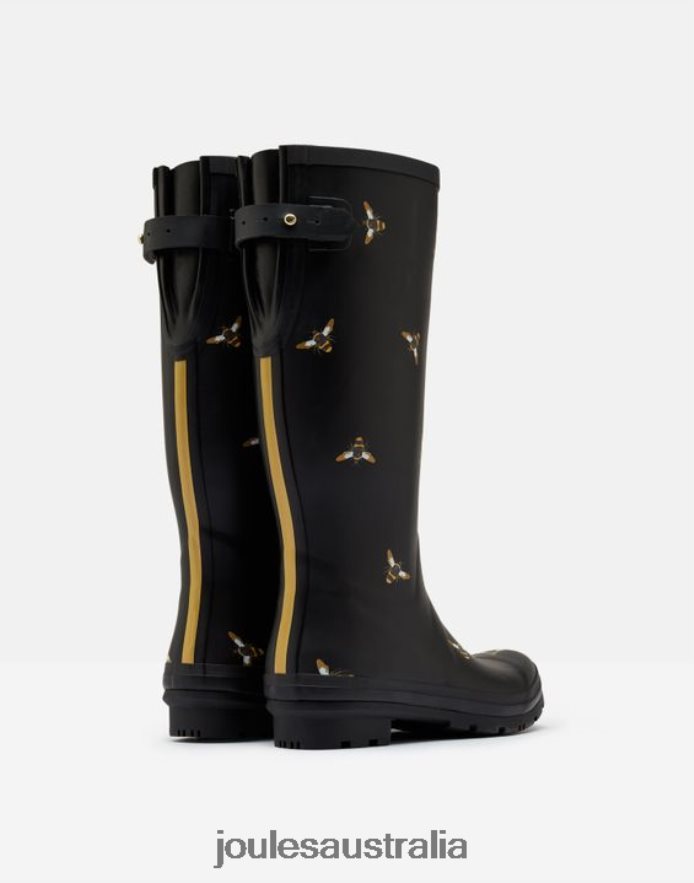 Joules Footwear Women Rain Boot Print With Adjustable Back Gusset NVVNL147 BLACK METALLIC BEES