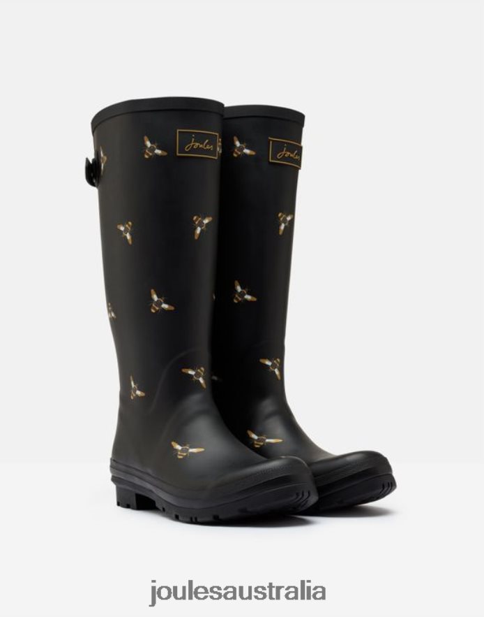 Joules Footwear Women Rain Boot Print With Adjustable Back Gusset NVVNL147 BLACK METALLIC BEES
