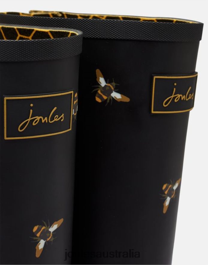 Joules Footwear Women Rain Boot Print With Adjustable Back Gusset NVVNL147 BLACK METALLIC BEES