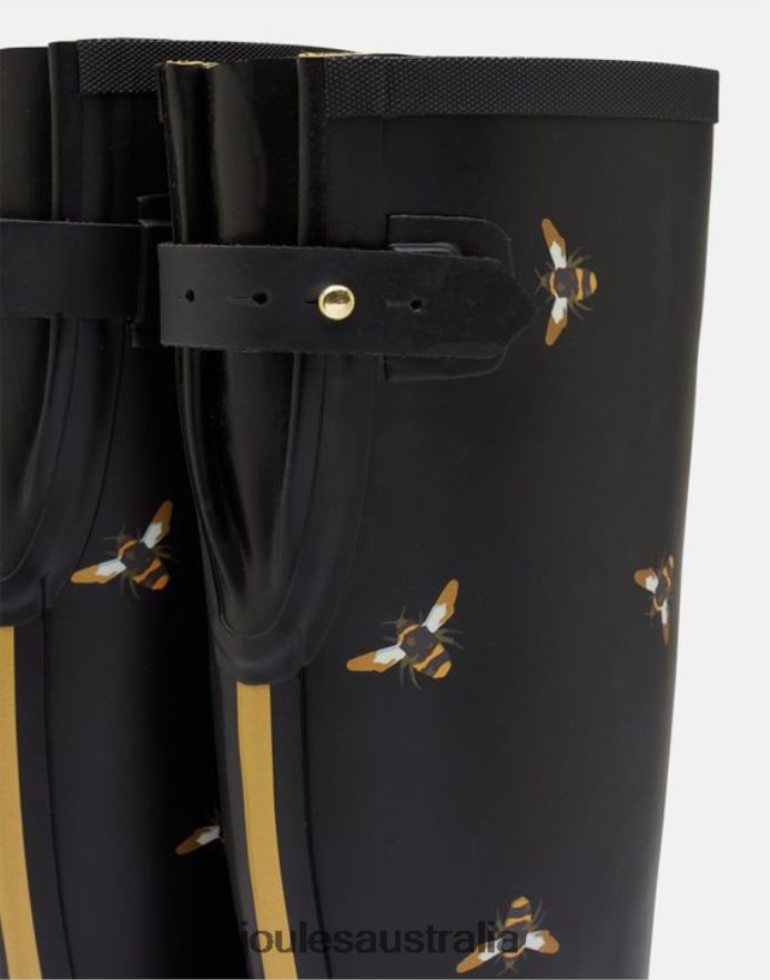 Joules Footwear Women Rain Boot Print With Adjustable Back Gusset NVVNL147 BLACK METALLIC BEES