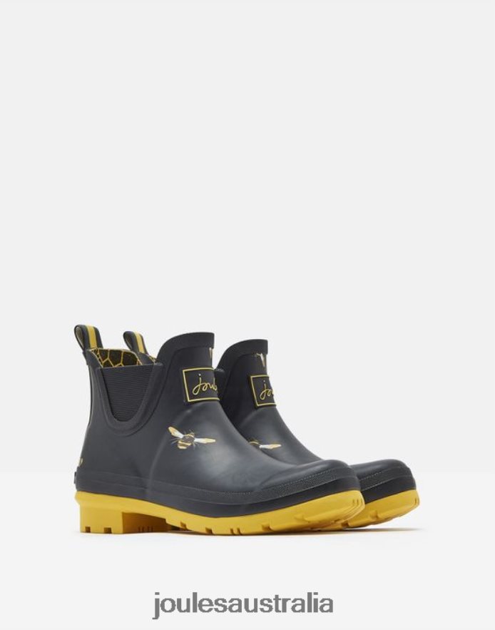 Joules Footwear Women Short Height Printed Short Height Printed Rain Boots NVVNL144 BLACK METALLIC BEES
