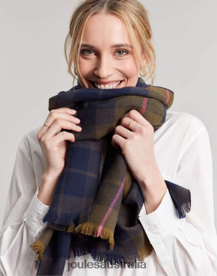 Joules Accessories Women Farnsley Brushed Scarf NVVNL118 NAVY CHECK
