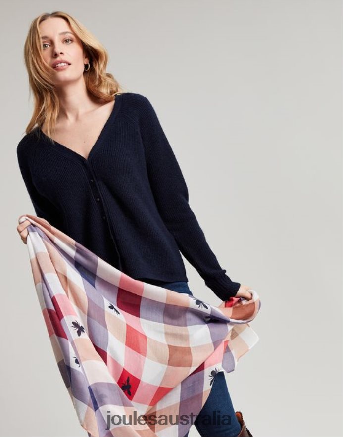 Joules Accessories Women River Lightweight Woven Printed Scarf NVVNL160 BEE MULTI GINGHAM