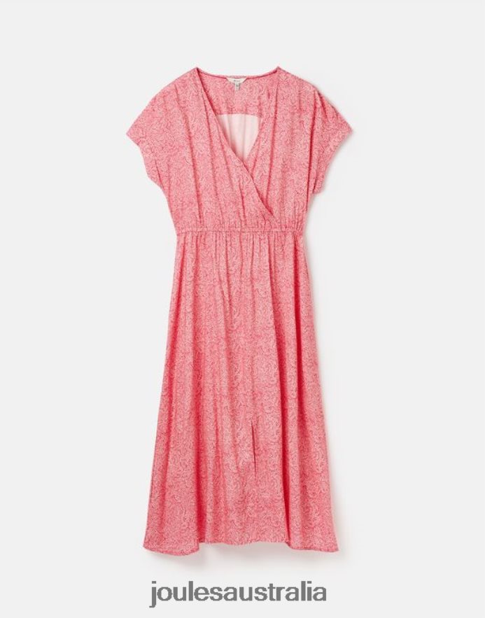 Joules Apparel Women Abigail V Neck Dress NVVNL96 HOT PINK WILLOW SPOT